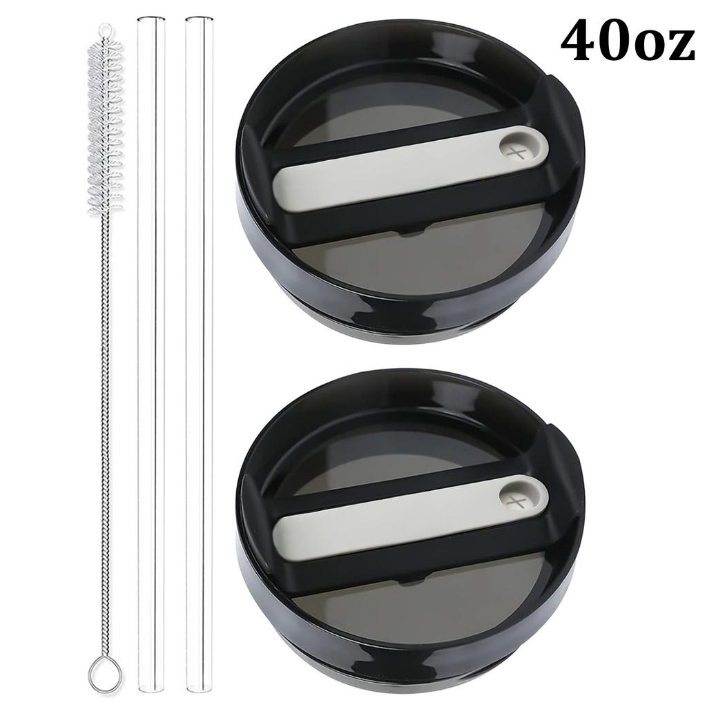 30oz/40oz Tumbler Lid Replacement Fit for Stanley Cup, 2 Pack Replacement Tumbler Lids , with 2 Straws and 1 Cleaning Brush