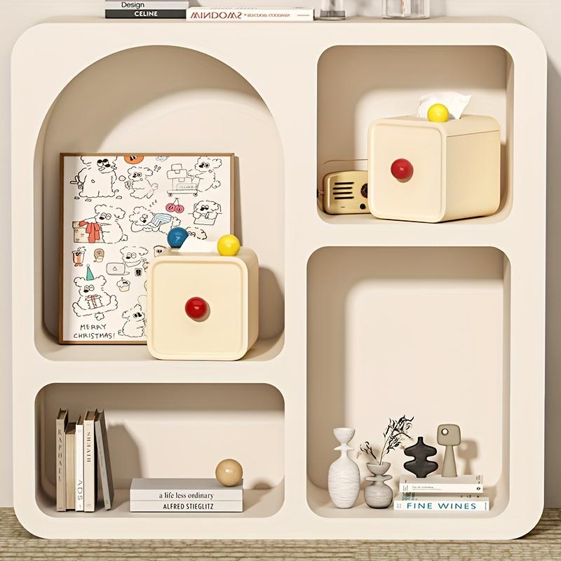 Chic Cream-Style Tissue Box with Colorful Balls - Square Plastic Holder for Bathroom, Living Room & Vanity Countertop Decor