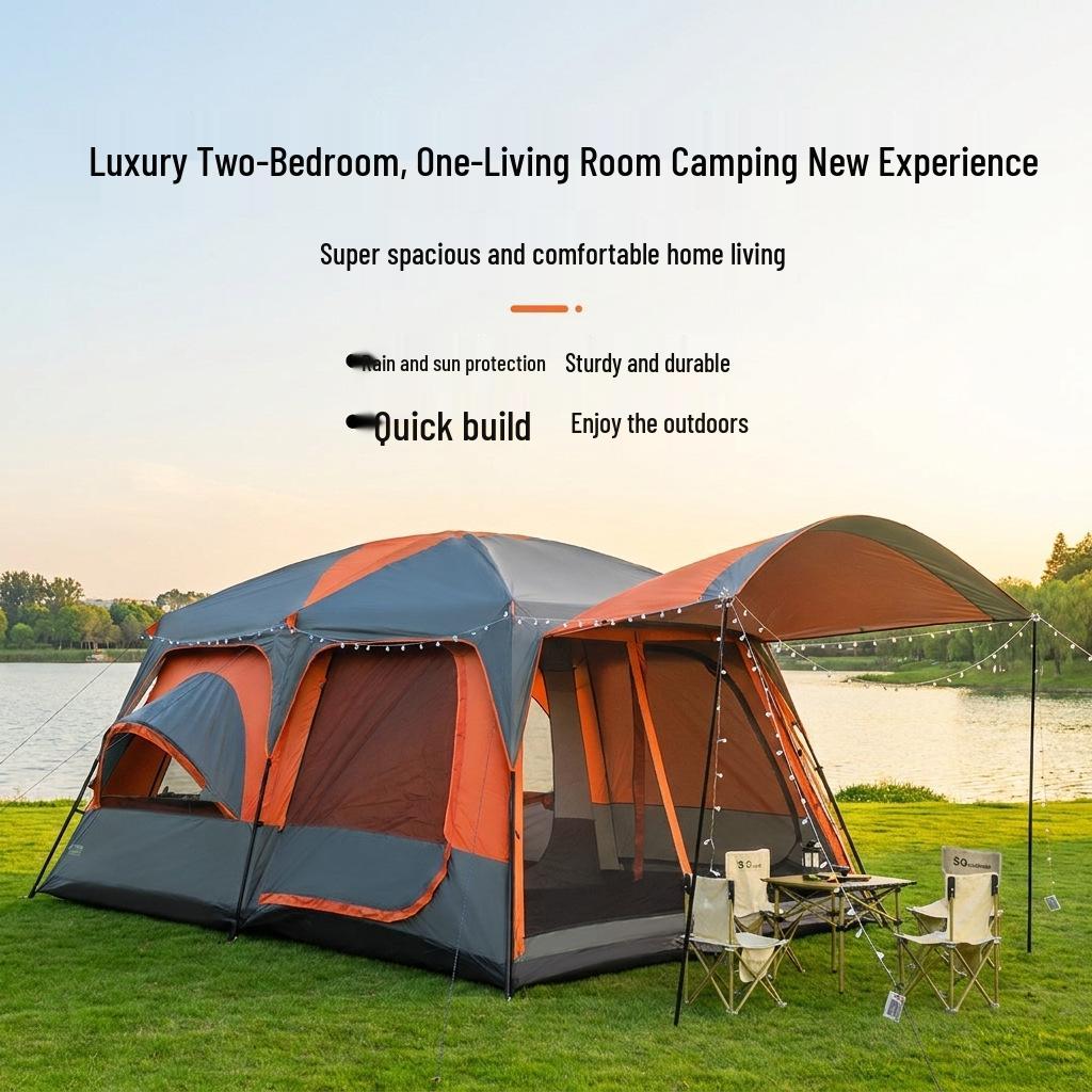 Double-Layer Ridge Tent: Outdoor Camping Tent with Two Bedrooms, Living Room, Sunshade, and Expandable Space