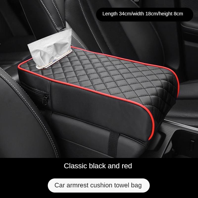 Car Armrest Cover Leather With Tissue Storage Memory Foam Height Pad Universal Auto Center Armrest Protective Cushion Support