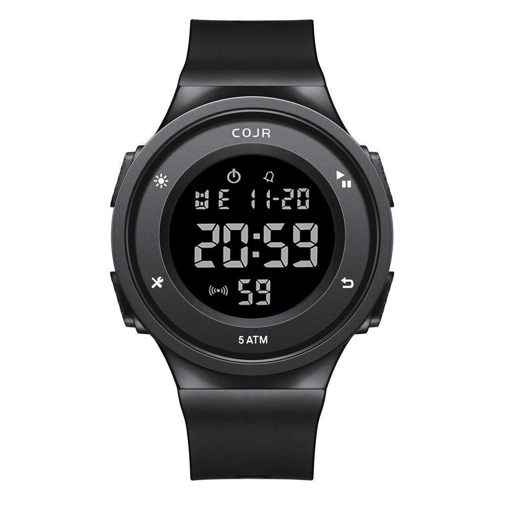[COJR] Мужские цифровые часы для бега, водонепроницаемость 50 метров, многофункциональные спортивные часы с датой, днем недели, будильником, секундомером, светодиодным дисплеем,