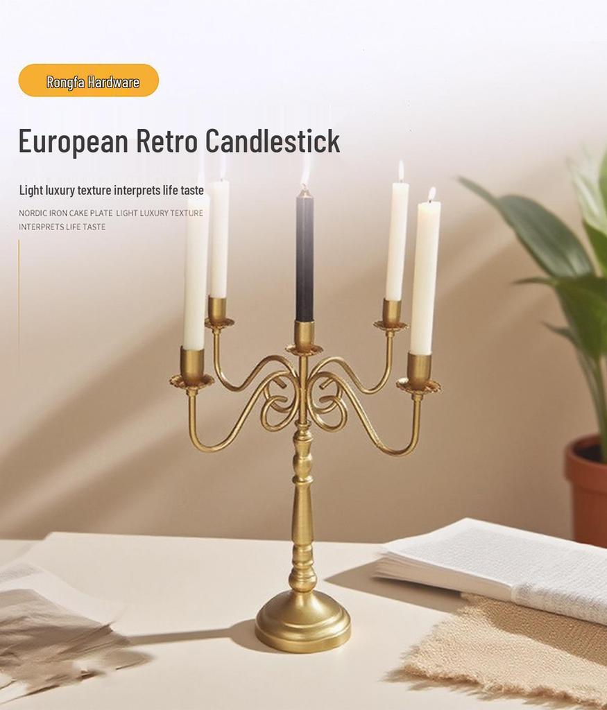 Vintage Europeisk Retro 3 & 5-armad Ljusstake Prydnad för Matsalsbord & Fotorekvisita