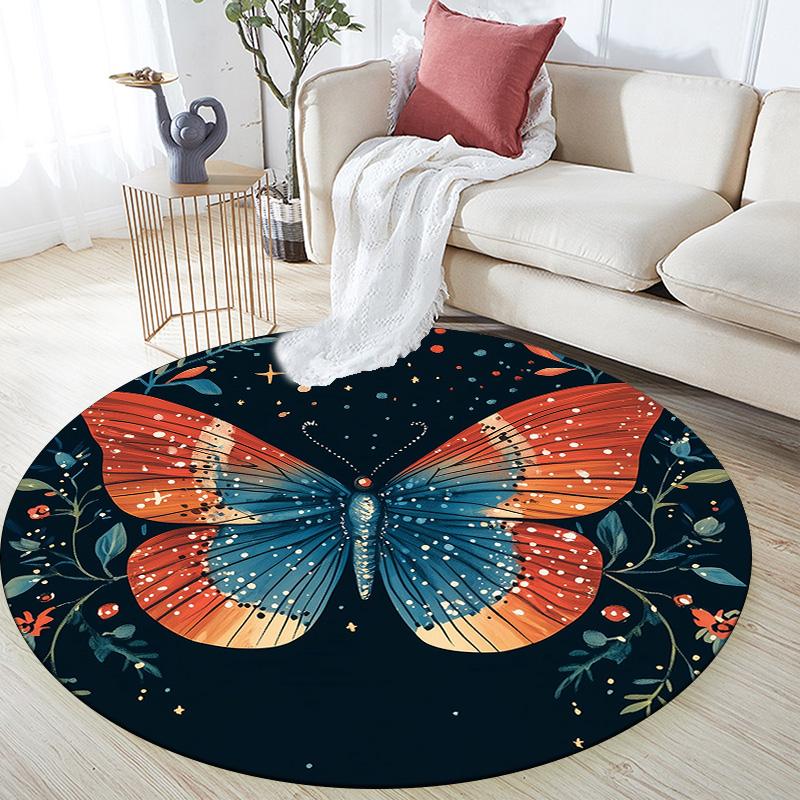 Flower Butterfly,Round Area Rug,Carpet Rug for Living Room Bedroom Sofa Playroom Decor,Non-slip Floor Mat