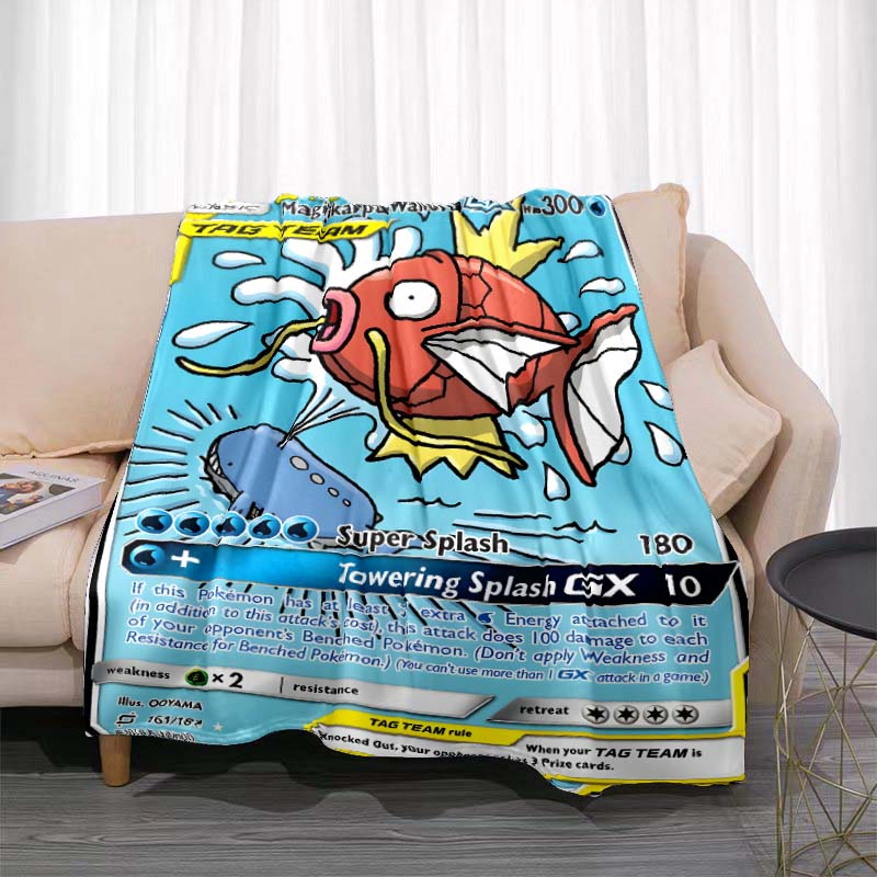Cartoon Card Pokemon Pikachu Flannel Blanket Figures Home Sofa Lunch Break Blankets Children Student Blanket Nap Cover Kids Gift
