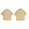 Apricot texture plaid short-sleeved shirt men's and women's loose casual vintage couple's top jacket ins tide