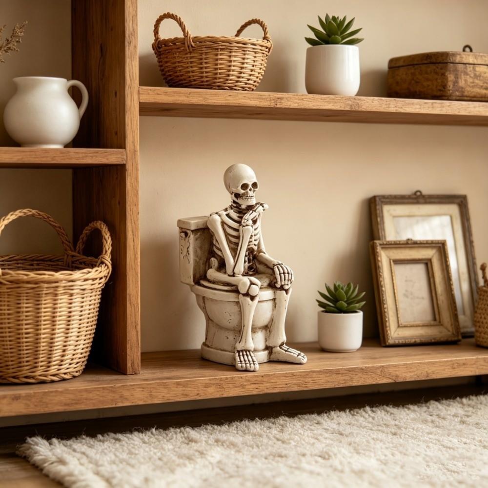 Vintage Halloween Skeleton Statue Gothic Mini Toilet Skeleton Sculpture  Home Decor