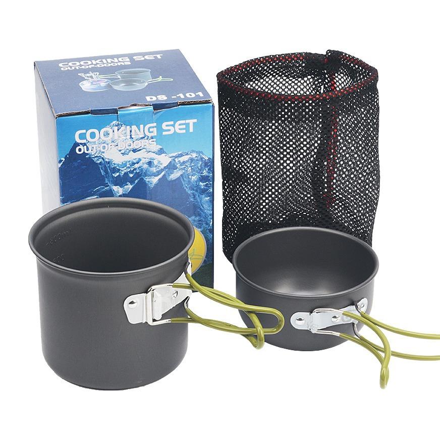 1-2 Person Camping Cookset, Portable Outdoor Cooking Pot with Nonstick Coating, Lightweight Nesting Pot Pan Kit for Hiking Backpacking Picnic