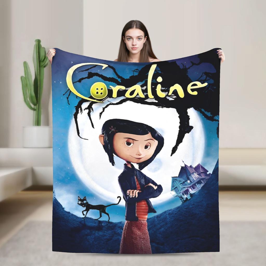 Coraline Halloween Horror Blankets Fleece Print   Multifunction Lightweight Throw Blankets for Bed Bedroom Bedspread