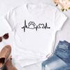 Women Dogs Paws Love Heart Printed T-shirts Fashion Summer Short Sleeve Lady Womens Clothes Tops T-Shirt Black Shirt Tees Female