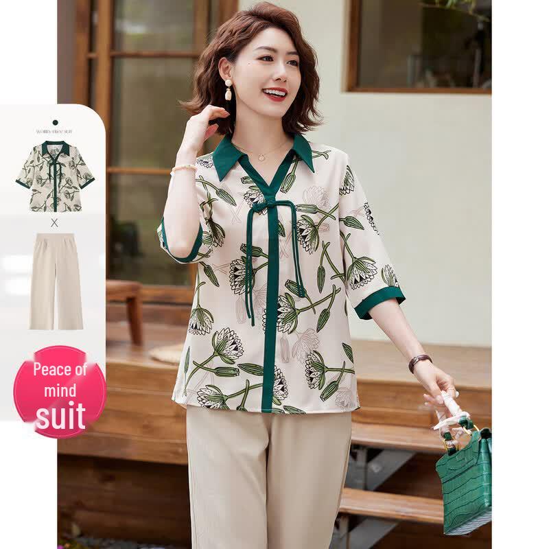 Pasite Summer New Chinese Style Floral Two-Piece Set 3XL