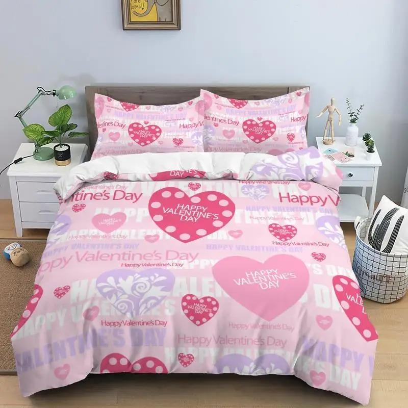 Liebesherz Bettbezug Set Romantisches Thema Herzförmige Bettdecke Königliche Größe Volle Größe Für Kind Paar Liebhaber Polyester Bettwäscheset