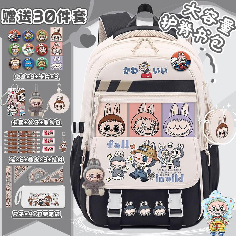 School bag for primary school students, large-capacity burden reduction and decompression backpack--grade cartoon spine protection backpack