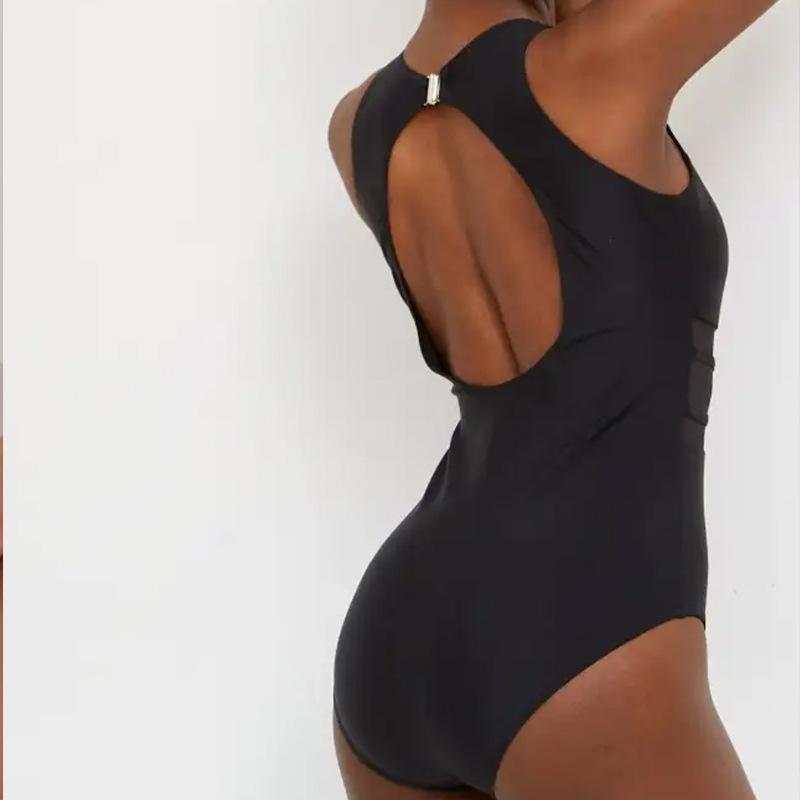 Fashion Sexy Backless Solid Color Mesh Splicing Slimming One Piece Women Swimsuit