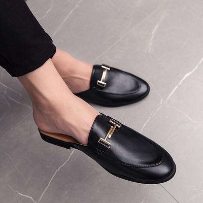 FashionFashion Leather Men's Slippers Slip On Casual Shoes New High Quality Outdoor Beach Slippers Classic Mules Half Shoes Moccasins