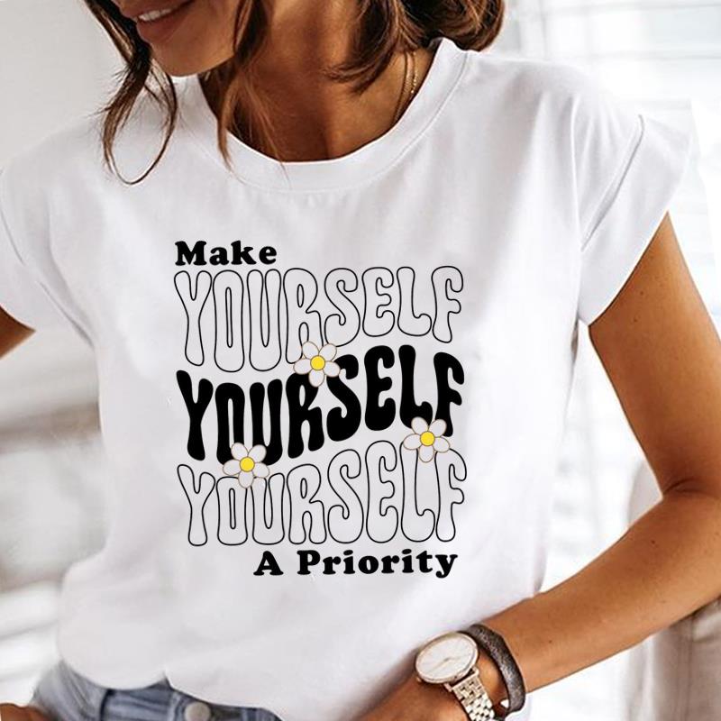 (Asian Size) Flower Trend Lovely Women Lady Female Top Printed Tee Summer Clothing Casual T Shirt Fashion Graphic Short Sleeve T-shirts