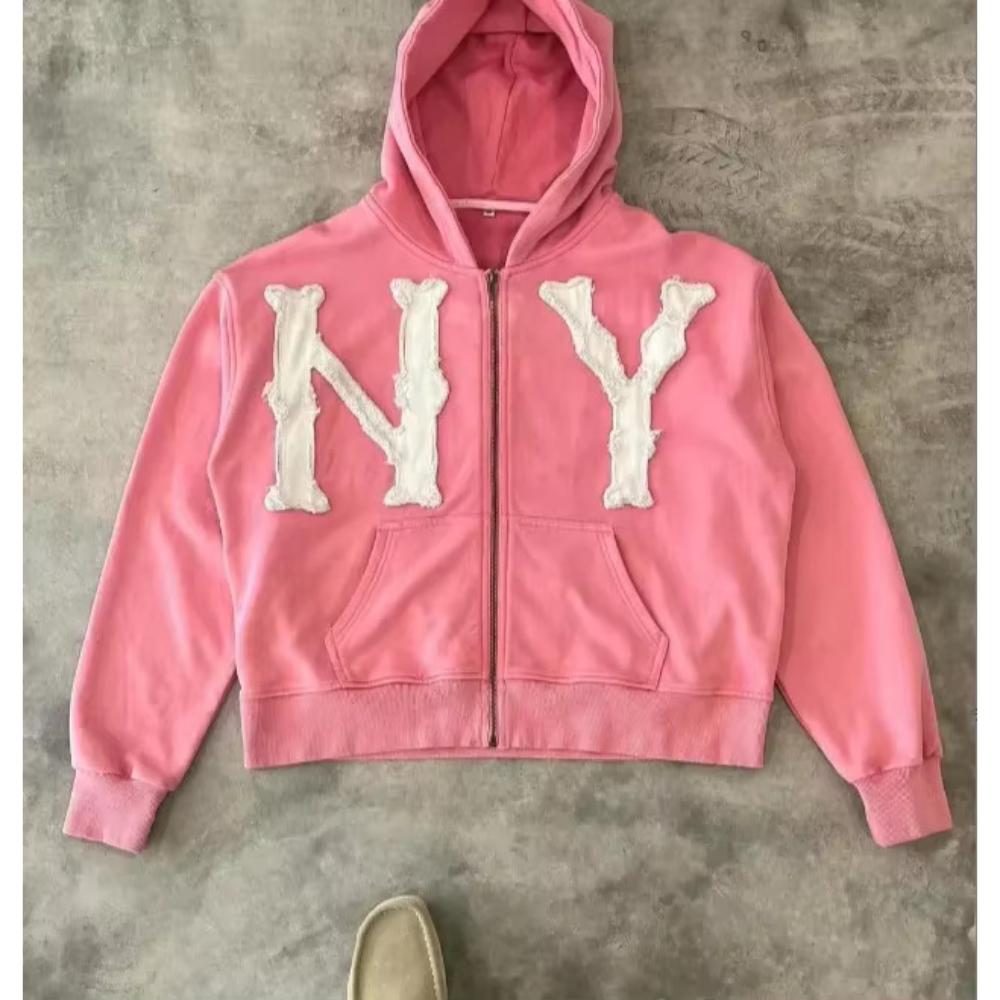 European and American Trendy Brand Fashion Jacket Letter Embroidered Oversized Hoodie Men Y2k Harajuku Retro Zipper Sweatshirt