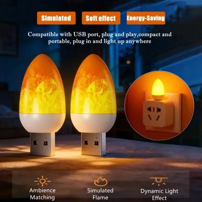 2 ks 5V USB LED Dynamické Atmosférické Světlo s Blikajícím Plamenem Plamenové Světlo Svíčky Přenosná Lampa na Čtení Osvětlení pro Kempování Dekorace Ložnice