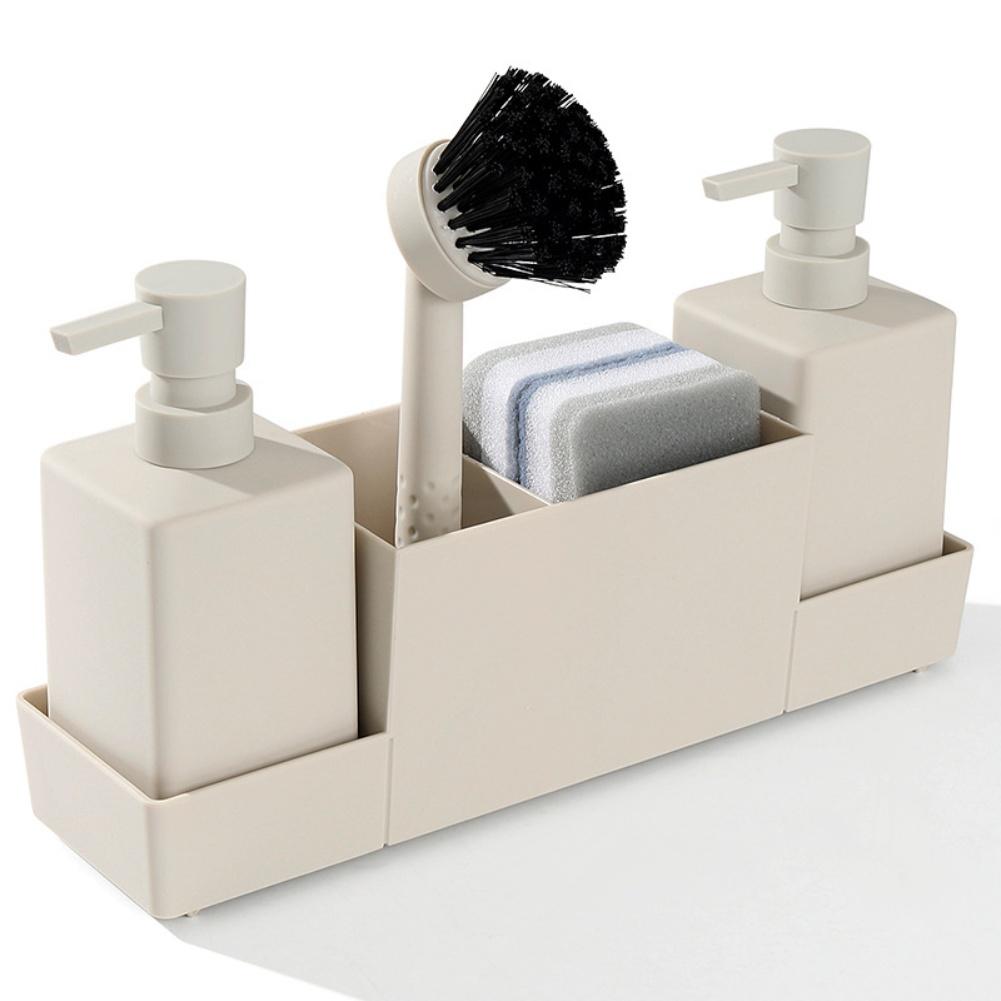 1set Kitchen Sink Organizer Kits 32x10x15cm All-in-One Bathroom Sink Storage Rack Bracket 350ml Soap Dispenser Cleaning Tools