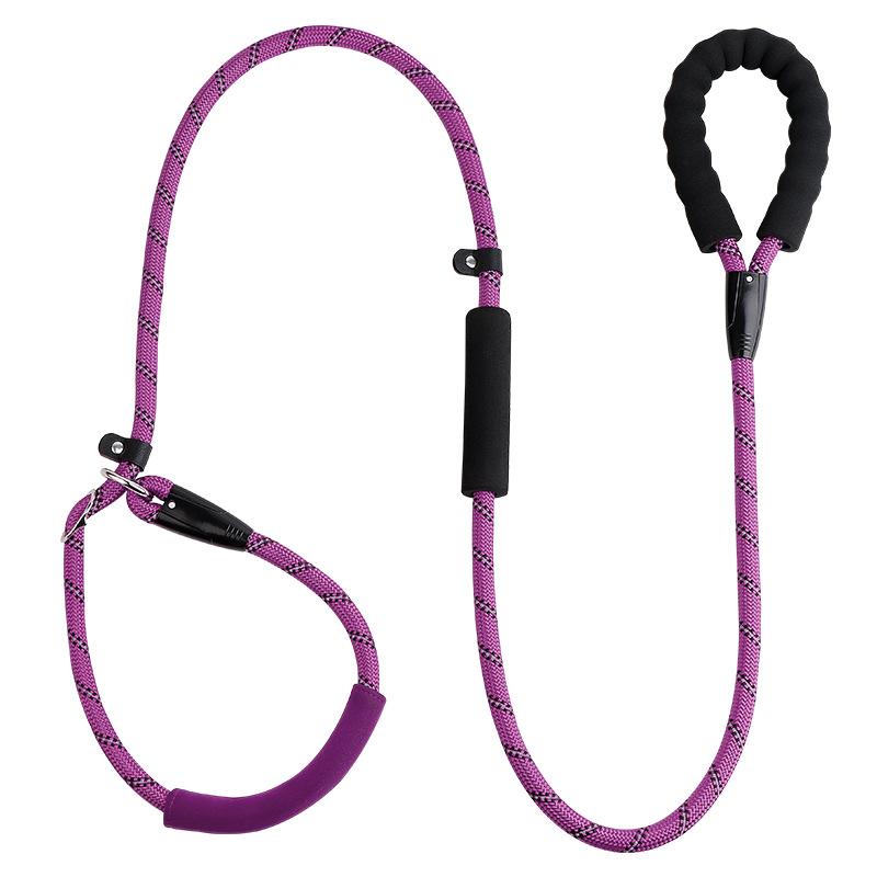 Dog integrated leash Multi-colored reflective round rope Dog chain Double handle Dog pull belt