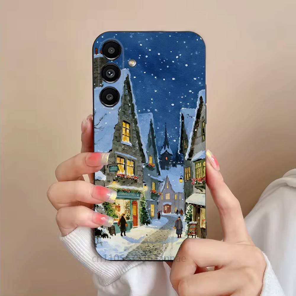 Cartoon Christmas Style Phone Case For Samsung S25,24,23,22,21,S20,Ultra,Plus,FE Black Soft Cover