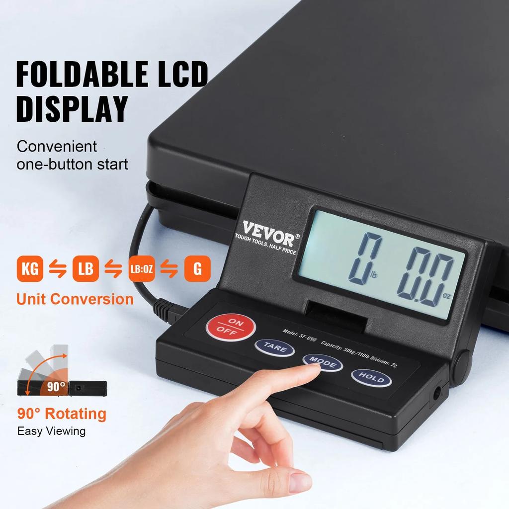 VEVOR Shipping Scale Digital Postal Scale 49.9 Kg X 2 G, AC/DC Package LCD