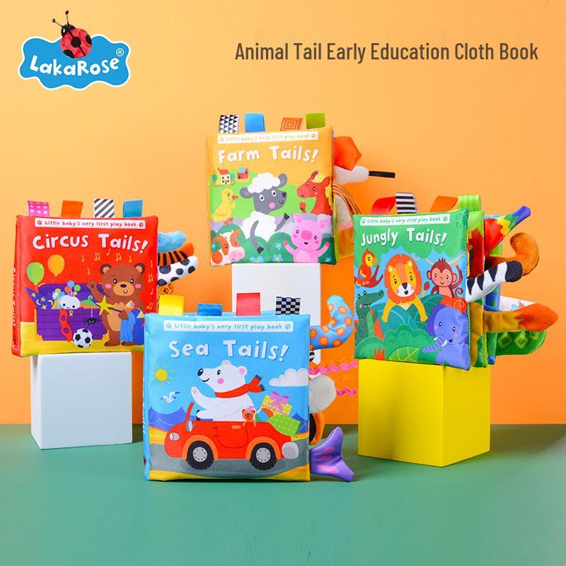 LakaRose Baby Animal Tail Cloth Book: Early Education Crinkle Paper Toy for Toddlers