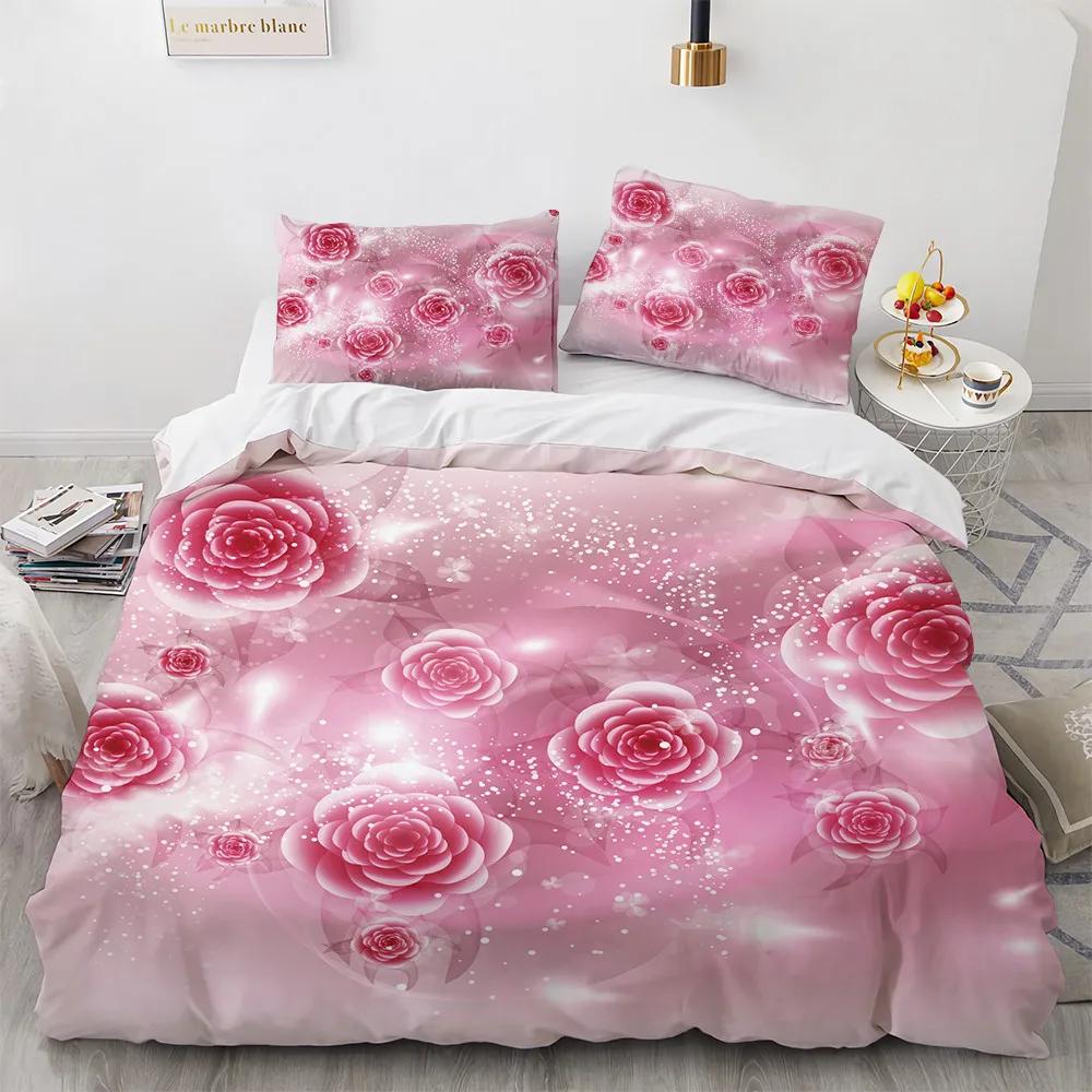 Wedding Theme Rose Bedding Chinese Wholesale Home Textile Quilt Bad Cover Set Marry Decoration Bedclothes Hd 5D Red Rose Flower