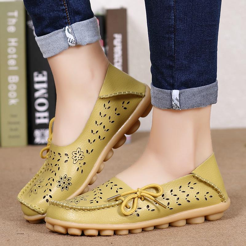 Mašličkové šněrovací ploché boty Dámské Letní prodyšné Kožené mokasíny Protiskluzové Ležérní boty Mokasíny Dámské Pohodlné ploché sandály