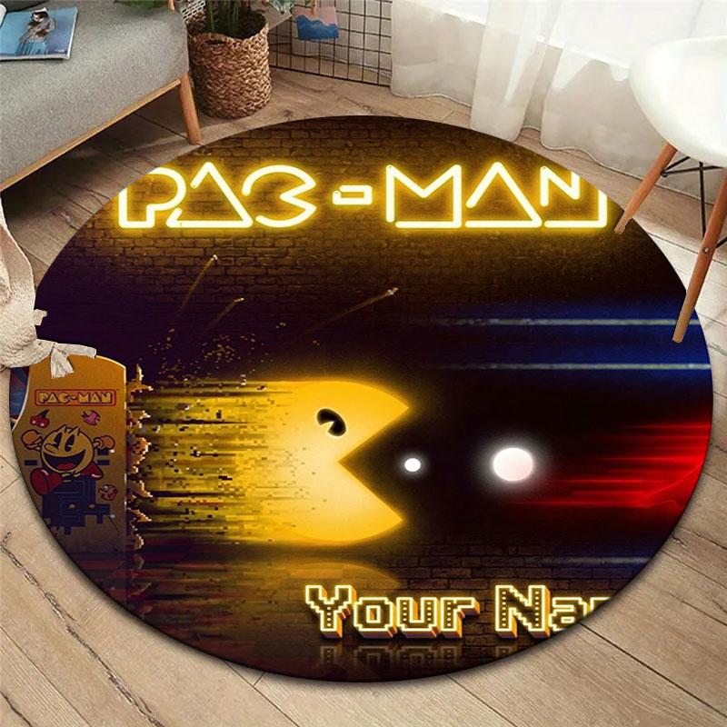 Pac-Man Custom Name Round Area Rug,Carpet Rug for Living Room Bedroom Sofa Playroom Decor,Non-slip Floor Mat
