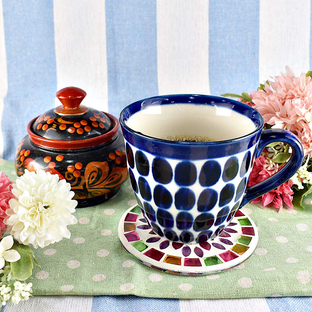 Fourcart Cute Handmade Glass Coasters Flower Pink x Set [Mosaic Coaster] 5-Piece