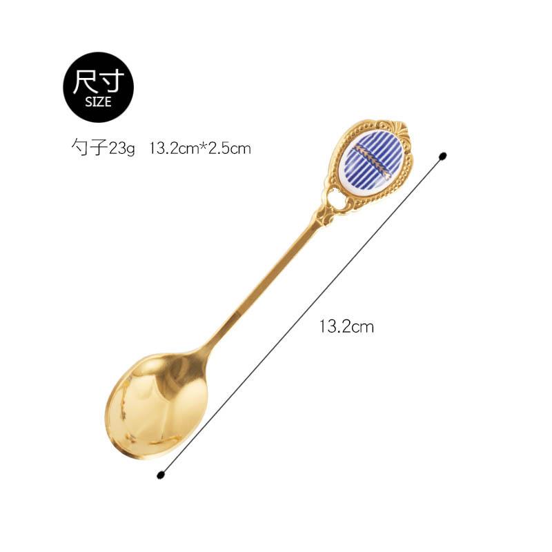 Stainless Steel Spoons Inlay Ceramic Coffee Ladles, Vintage Gold Plating Dessert Spoon, High-class Cake Scoops, Christmas Gift