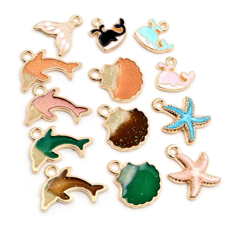 10pcs Enamel Animal Dolphin Shell Starfish Charms Pendant Cute for Earrings Necklace Bracelet Jewelry Findings Accessories