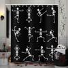 Halloween Shower Curtain, Cartoon Funny Skull Skeleton Dancing Bathroom Decor Curtains Halloween Party Retro Bath Curtain Fabric