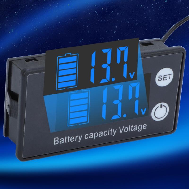 Battery Capacity Indicator Voltage Meter with LCD Display Backlight Waterproof Monitor Gauge Digital Voltmeter Meter