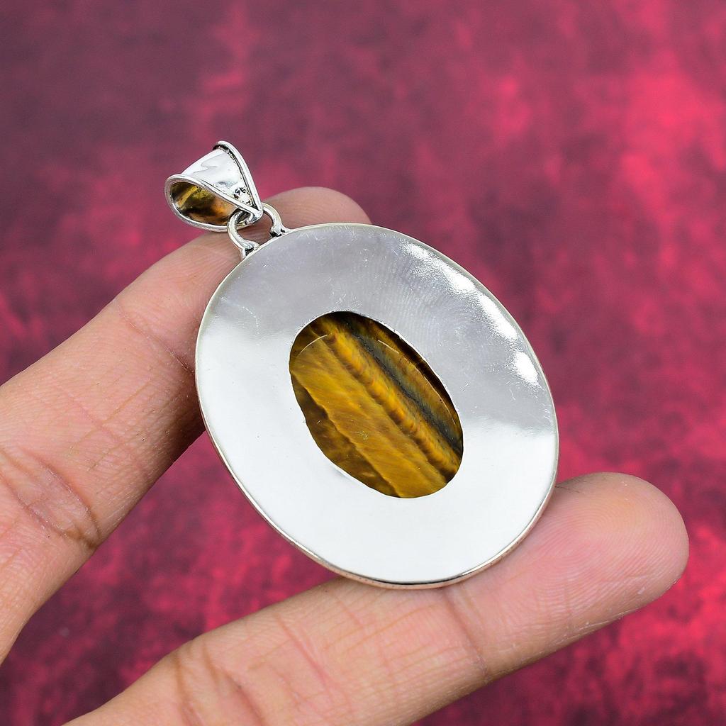 Tiger's Eye 925 Solid Sterling Silver Pendant, Handmade Gemstone Pendant, Gift For Mom Antique Jewelry