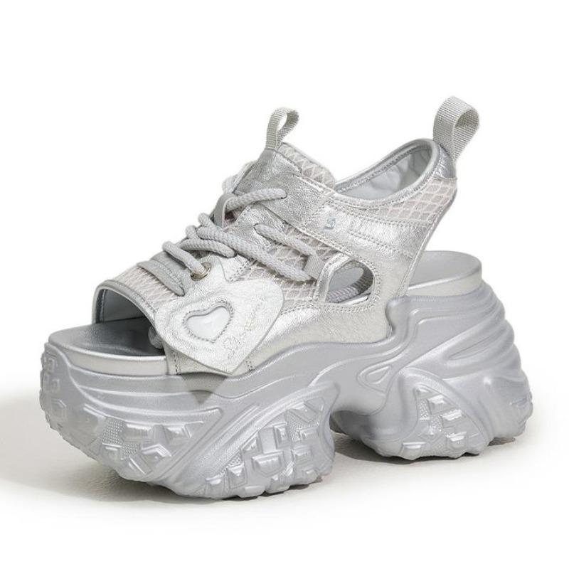 Fashion 9CM Air Mesh Microfiber Leather Ankle Boots Bling High Brand Comfy Booties Fashion Summer Chunky Sneaker Hook Shoes Women