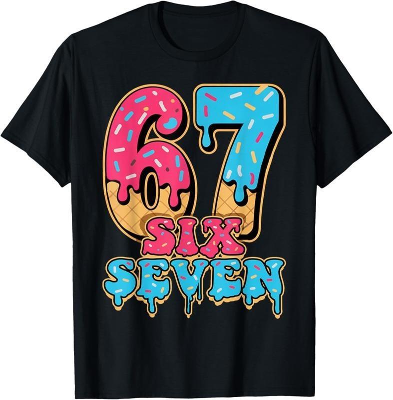 Baseball Drip Number 67 Player Or 67th Birthday T-Shirt Round Neck Black Classic XL