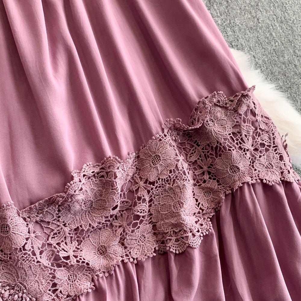 Sexy Chic Spleiset Blonder Rynket Kjole Elegant Koreansk Mote Slim Sommer Vintage Lang Kjole Dameklær