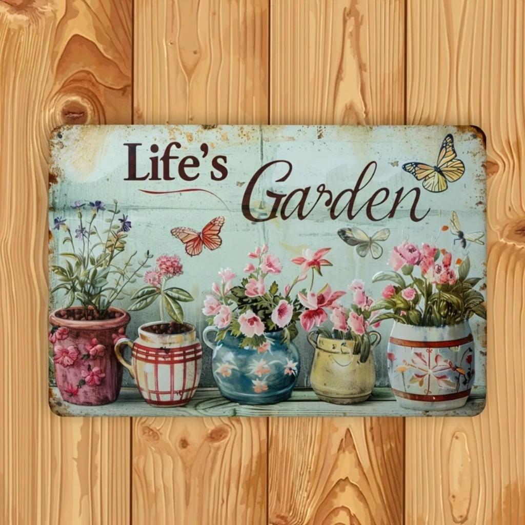 Retro Metal Tin Sign Wall Decor, Vintage Rustic Garden Outdoor Art, Waterproof Corrosion-Resistant Weatherproof, Pre-Drilled Han