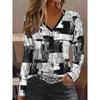 Abstract Geometric Patterned Patchwork Print V-Neck Long Sleeve T-Shirt, Casual Daily Long Sleeve Shirt, New Women'S Autumn And Winter Long Sleeve Top