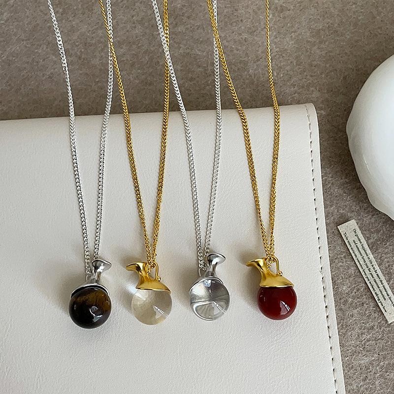 INS Mode Natürlicher Stein Tigerauge Transparentes Glas Flaschenanhänger Halsketten Für Frauen Gold Silber Kupfer Pulloverkette