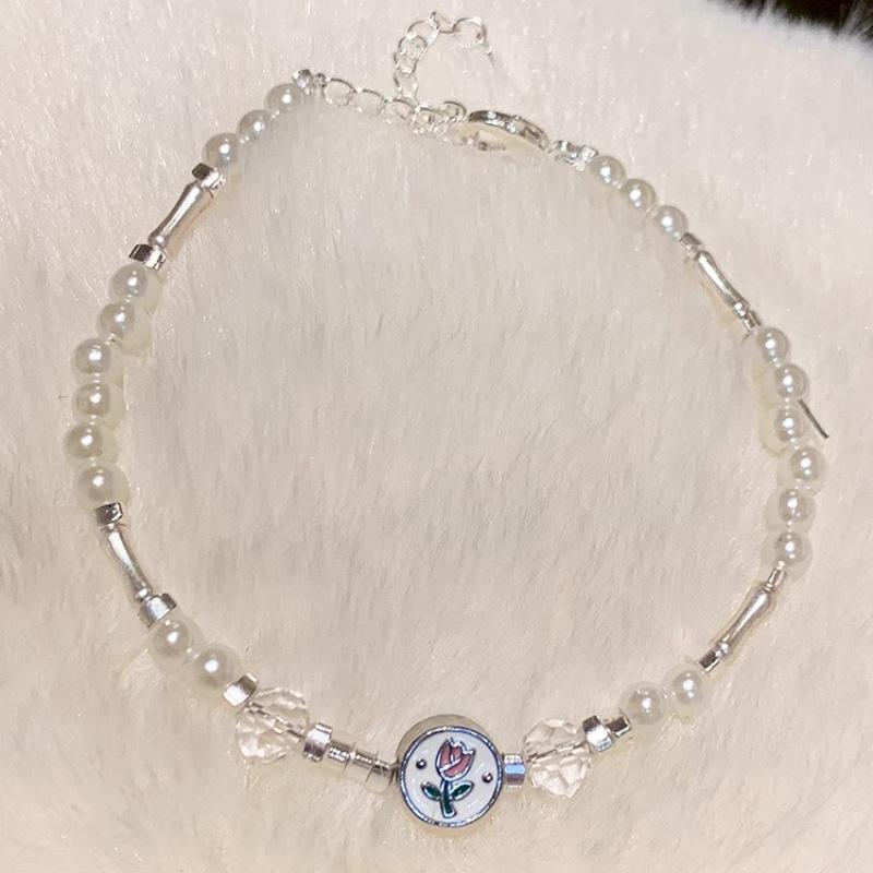 PANJBJ 925 Sterling Silver Crystal Pearl Bracelet For Women Flower Tulip Temperament Sweet Romantic Jewelry Gift Dropshipping