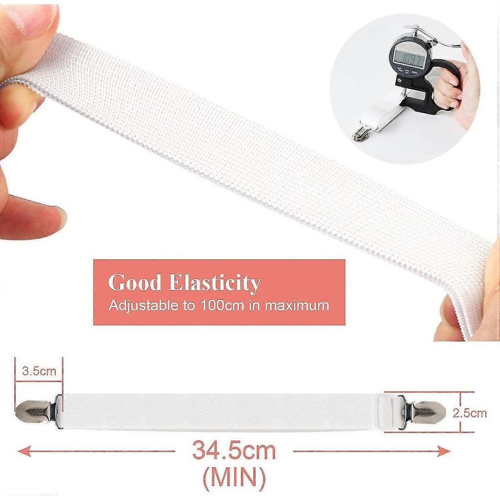 Adjustable Bed Sheet Tensioner, 8 Pieces Elastic Sheet Tensioner, White Sheet
