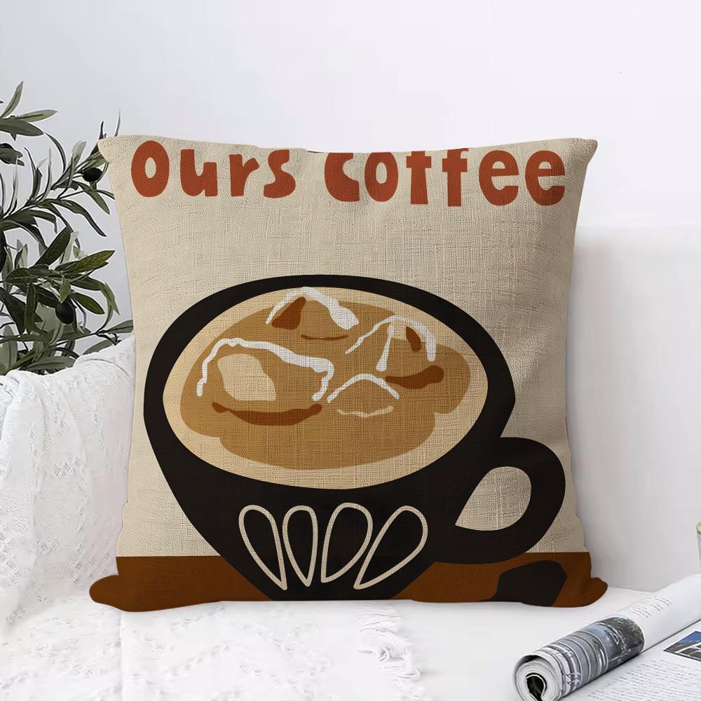 Creative Coffee Illustration Cushion Cover Breathable Linen Pillow Cover Skin-Friendly Home Decor Pillowcase With Hidden Zipper
