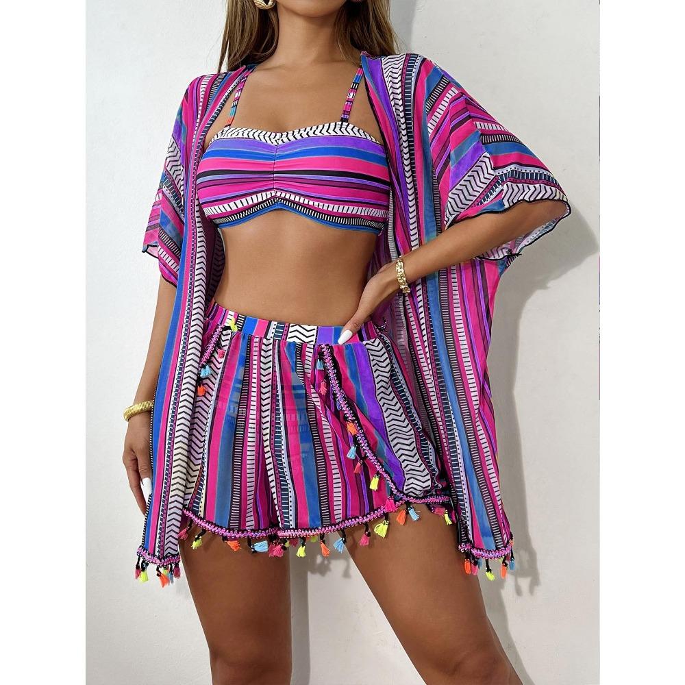 Trend Bedruckter Nacken-Sling Bikini Split Set
