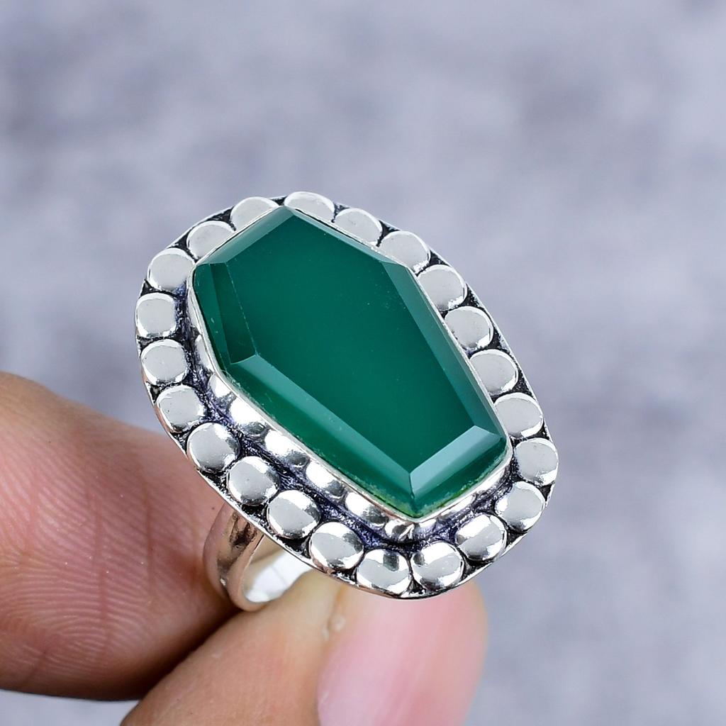 Green Onyx Gemstone Handmade 925 Sterling Silver Jewelry Ring Size 7.5 M-2605
