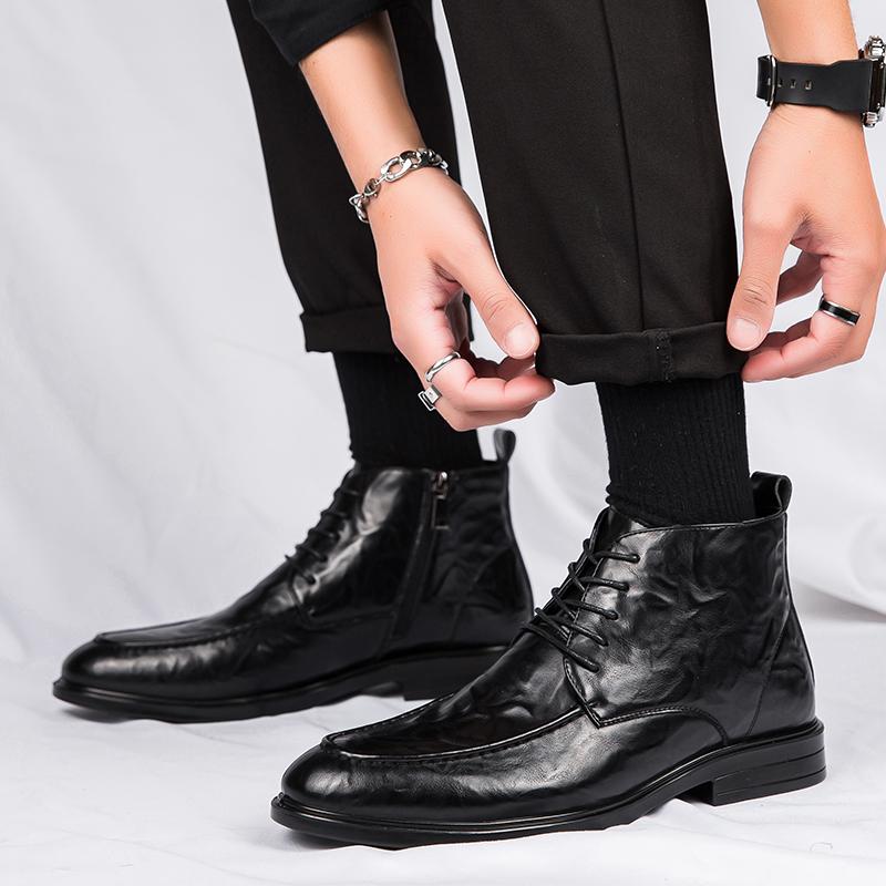 Fashion Man Winter Chelsea Boots lace up plush Fur Warm Male Casual Leather Shoes Designer Men's Dress Boot Business shoes Footwear