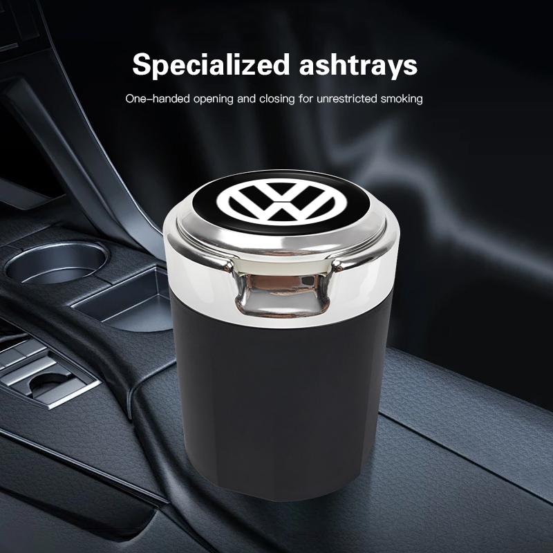 Car Emblem LED Ashtray Portable Smoke Ashes Holder For Volkswagen VW Scirocco Golf Amarok T5 Phaeton T-Cross Teramont ID3 Tiguan