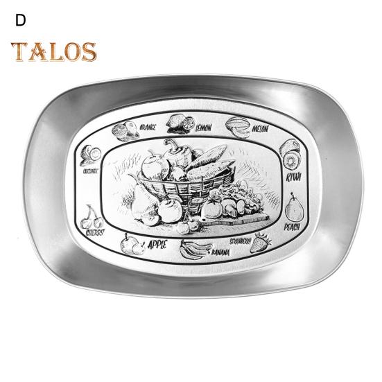 Retro Tinplate Dinner Plate Stainless Steel Serving Tray Round Seasoning Plates Platter Kitchen Gadget for Fruits Desserts Fried Chicken