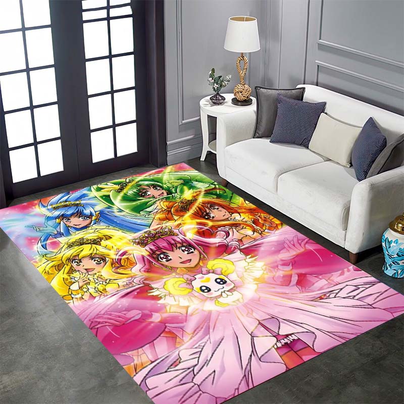 Pretty Cure Cartoon Rugs Are Suitable for Home Décor In Areas Such As Game Rooms, Bedrooms, Living Rooms, and Sofa Areas.